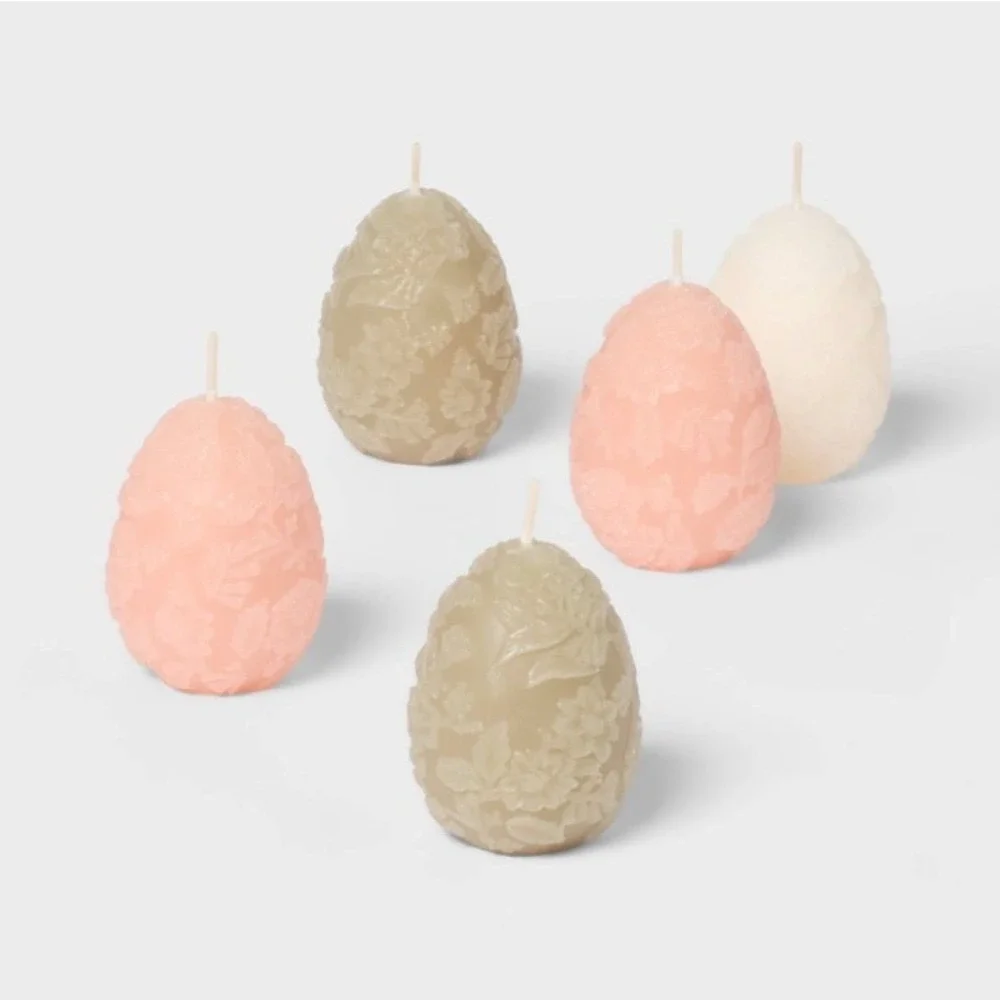 Threshold Spring Egg Tealights 6pc Unscented Floral Embossed Easter Candles Pink